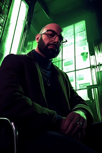 Futuristic portrait of Andrea, co-founder and world-building director